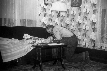 "Grandpa Whispering" - His farm near Sheldon, IA, 1952